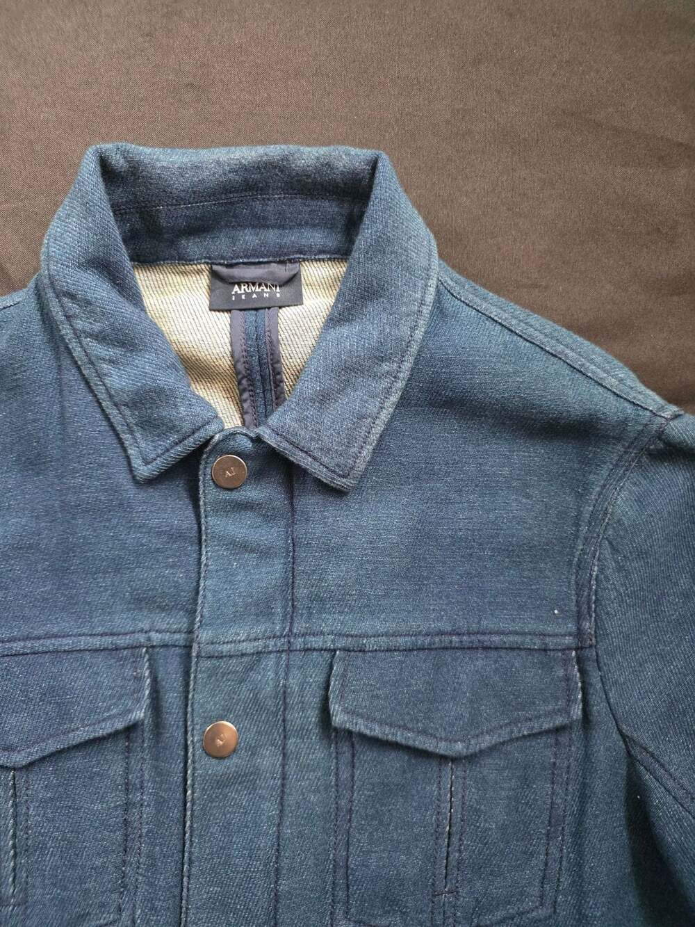 Armani Jeans Denim Jacket Blue Full Zip Snap Button